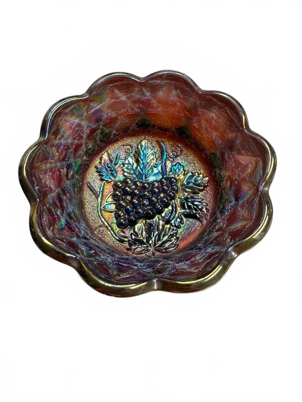 Imperial Glass Grape Heavy Diamond Amethyst Carnival Glass Bowl 5"
